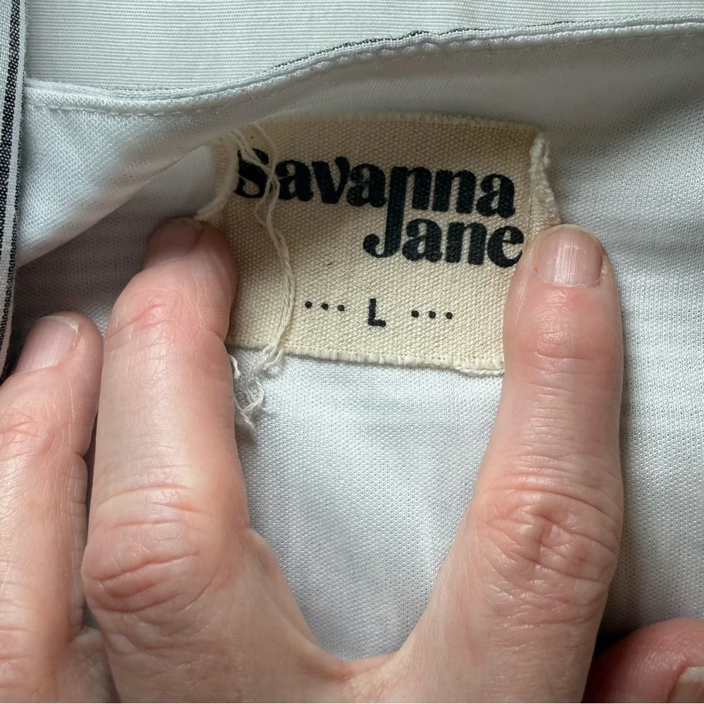 Savanna Jane Dress Large Floral Embroidered Striped Blue Ruffle Shift Travel - Picture 5 of 11